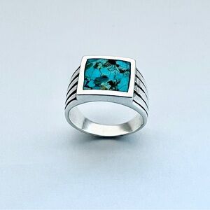 Sterling Silver Heavy Unisex Genuine Turquoise Ring, Statement Stone Rings